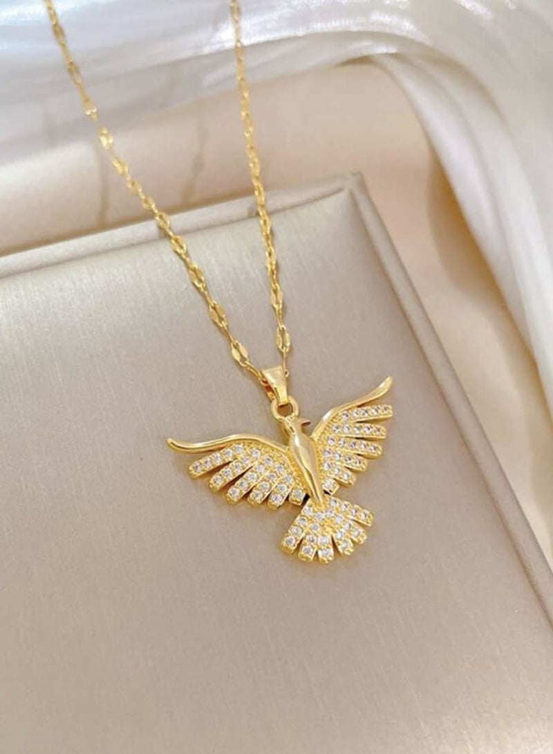 Stainless Steel Phoenix Bird Open Wings Pendant Necklace for Women Daily Wear One Piece - Image 3